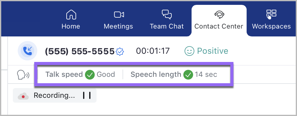 An image demonstrating an agent's talk metrics ratings