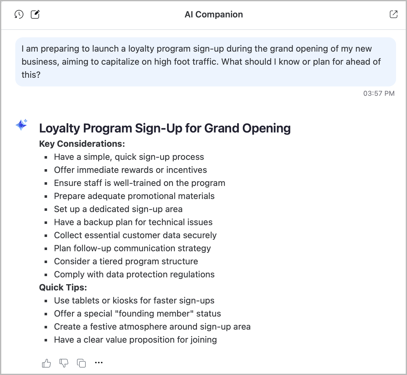 Image illustrating AI Companion responding to a general query.