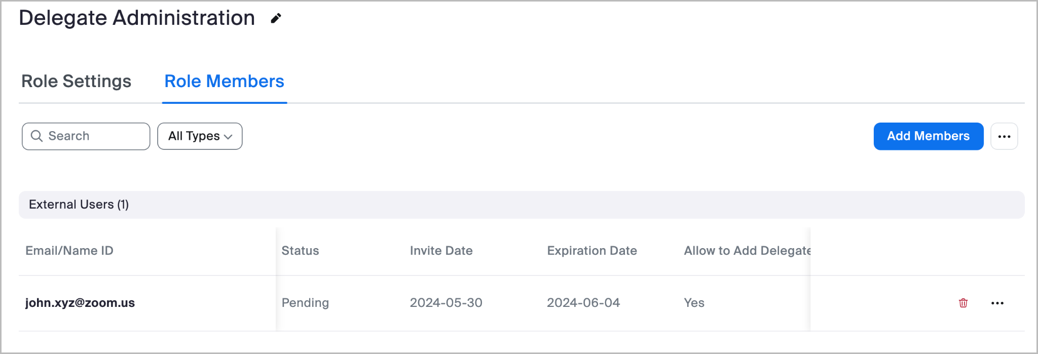 Beispiel zur Anzeige der aktuellen Liste der delegierten Administratoren